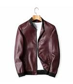 Men's burgundy leather premium finish lambskin bomber jacket