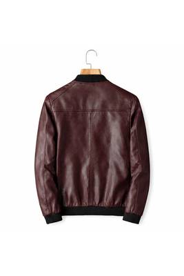 Men's burgundy leather premium finish lambskin bomber jacket 2