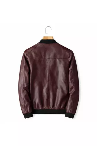 Men's burgundy leather premium finish lambskin bomber jacket