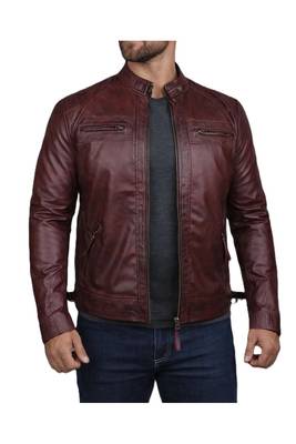 Men's biker burgundy leather jacket everyday biker wear 1