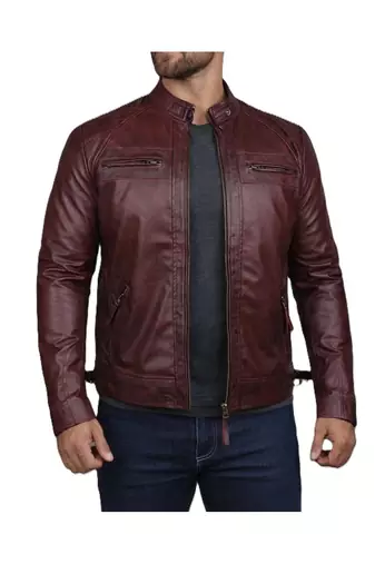 Men's biker burgundy leather jacket everyday biker wear