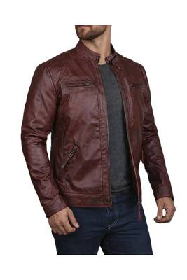 Men's biker burgundy leather jacket everyday biker wear 2