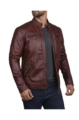 Men's biker burgundy leather jacket everyday biker wear