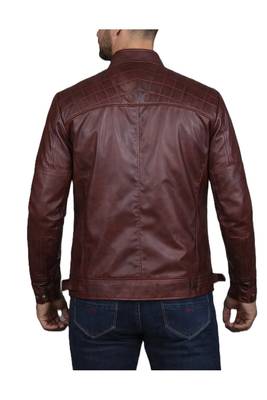 Men's biker burgundy leather jacket everyday biker wear 3