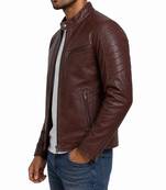 Men's burgundy leather fashion outerwear biker jacket