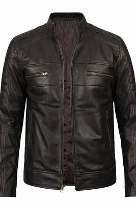 Men's brown leather jacket casual style vintage biker jacket 1