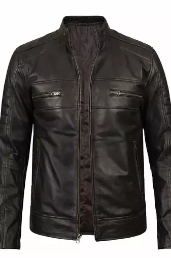 Men's brown leather jacket casual style vintage biker jacket