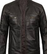 Men's brown leather jacket casual style vintage biker jacket