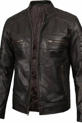Men's brown leather jacket casual style vintage biker jacket 2