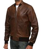 Men's brown lambskin leather vintage style bomber jacket