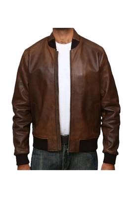 Men's brown lambskin leather vintage style bomber jacket 2