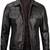 Men's brown leather trucker modern buttoned fit jacket