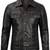 Men's brown leather trucker modern buttoned fit jacket