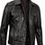 Men's brown leather trucker modern buttoned fit jacket