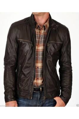 Men's brown lambskin leather handcrafted casual jacket 1