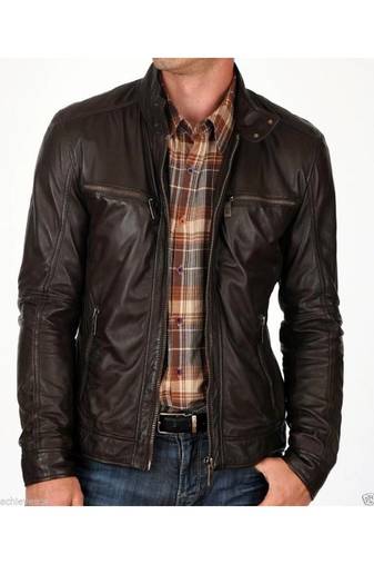 Men's brown lambskin leather handcrafted casual jacket