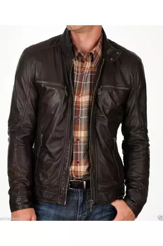 Men's brown lambskin leather handcrafted casual jacket