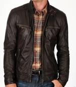 Men's brown lambskin leather handcrafted casual jacket