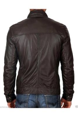 Men's brown lambskin leather handcrafted casual jacket 2