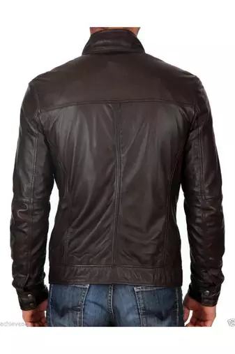 Men's brown lambskin leather handcrafted casual jacket