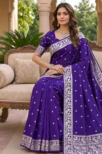 Purple soft silk blend saree with zari weaving meenakari design