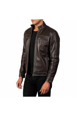 Men's brown leather tailored look real lambskin jacket 1