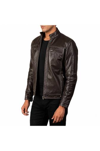 Men's brown leather tailored look real lambskin jacket