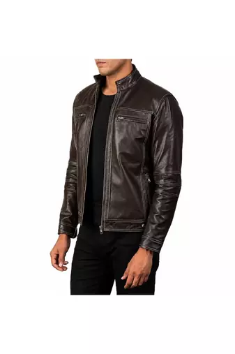 Men's brown leather tailored look real lambskin jacket