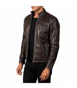 Men's brown leather tailored look real lambskin jacket