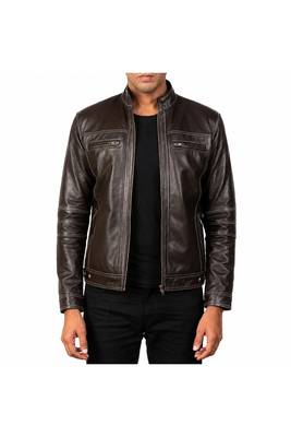 Men's brown leather tailored look real lambskin jacket 2