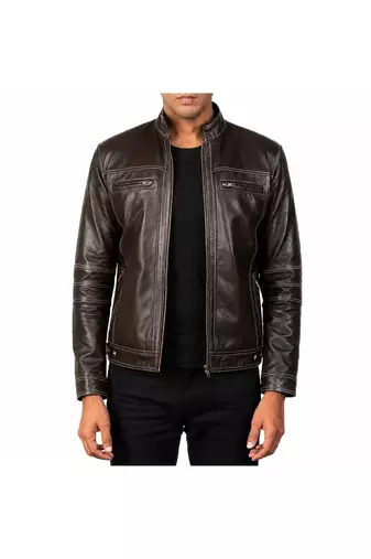 Men's brown leather tailored look real lambskin jacket