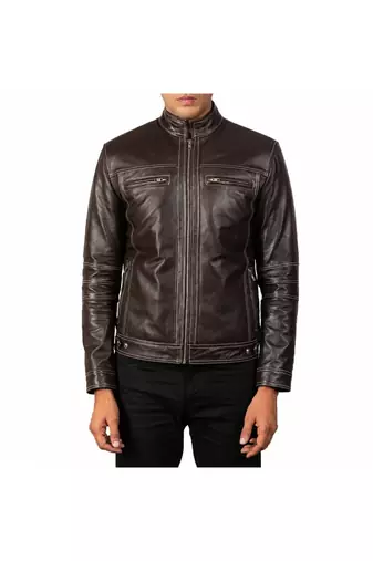 Men's brown leather tailored look real lambskin jacket