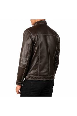 Men's brown leather tailored look real lambskin jacket 4