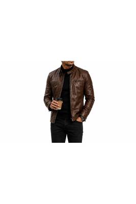 Men's brown lambskin leather street style biker jacket 1