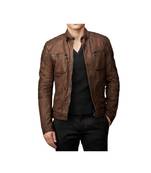 Men's biker timeless style brown lambskin leather jacket