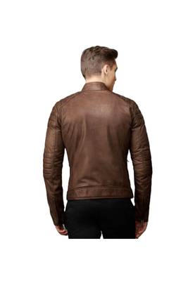 Men's biker timeless style brown lambskin leather jacket 2