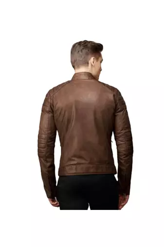 Men's biker timeless style brown lambskin leather jacket