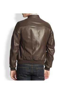Men's brown lambskin leather motorcycle bomber jacket 2