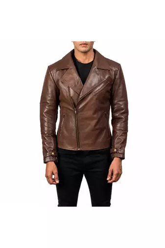 Men's lambskin leather premium quality brown biker jacket