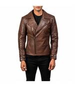 Men's lambskin leather premium quality brown biker jacket