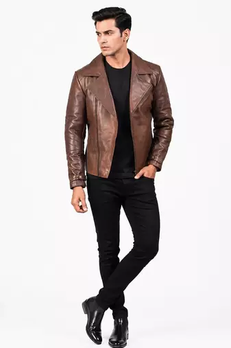 Men's lambskin leather premium quality brown biker jacket