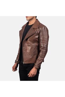 Men's lambskin leather premium quality brown biker jacket 3