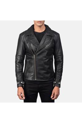 Men's black leather smart casual wear lambskin biker jacket 1