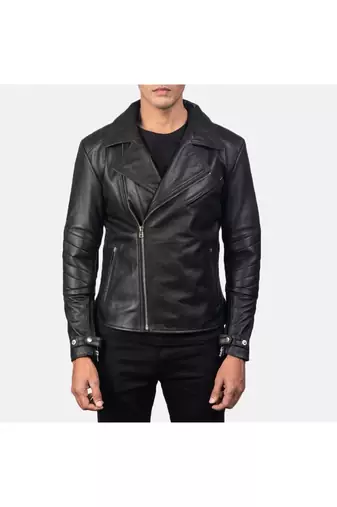 Men's black leather smart casual wear lambskin biker jacket