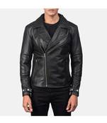 Men's black leather smart casual wear lambskin biker jacket