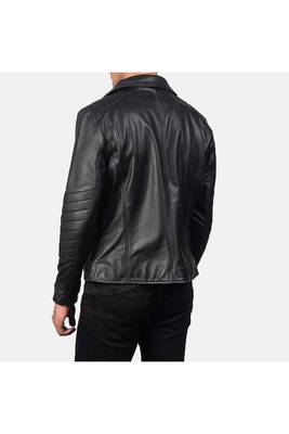 Men's black leather smart casual wear lambskin biker jacket 4