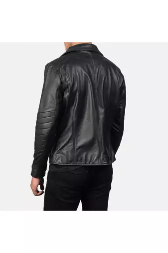 Men's black leather smart casual wear lambskin biker jacket