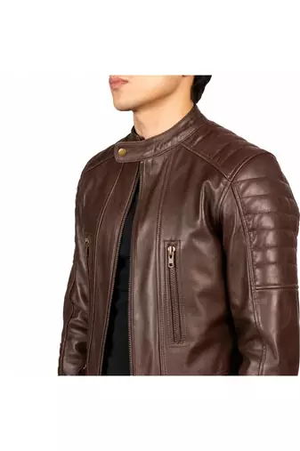 Men's brown leather lambskin designer style biker jacket