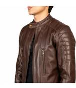 Men's brown leather lambskin designer style biker jacket