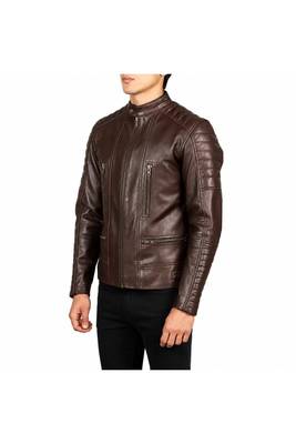 Men's brown leather lambskin designer style biker jacket 2